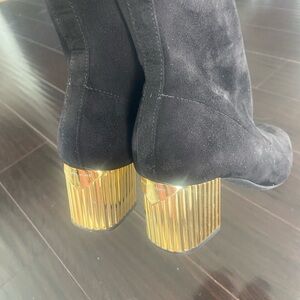 Michael Kors Black Suede Gold Heel Booties